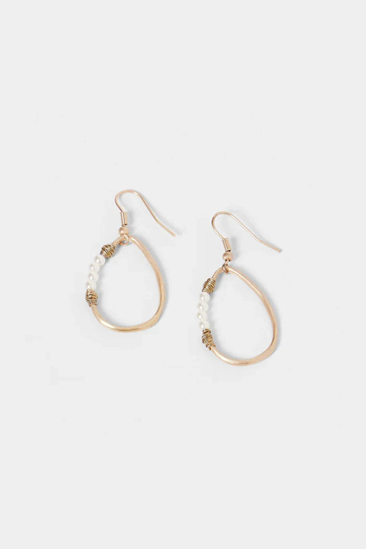Whispers Gold Teardrop with Side Pearls Earrings