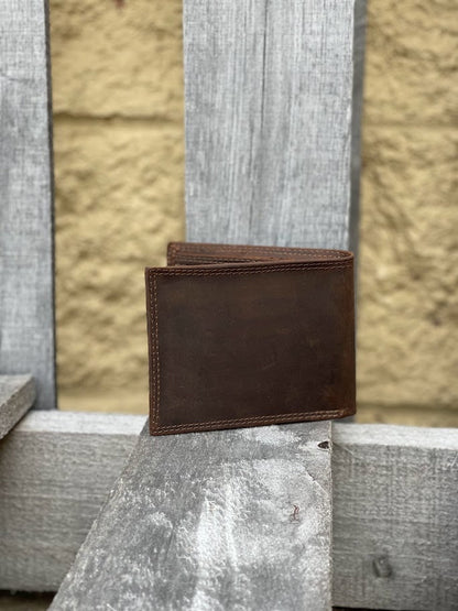 Zep-Pro Lab Concho 1/2 Mossy Oak Camo/Brown Bi-fold Wallet. Back view shows brown distressed leather.